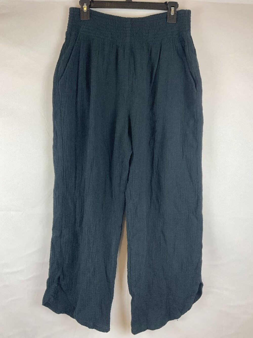 Marine Layer Textured Pants XL Muted Black Elastic Gathered Waist Pockets Wide
